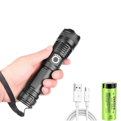 USB Rechargeable LED Flashlight, Zoomable with 5 Light Modes