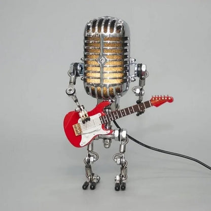 Retro Industrial Metal Robot Lamp With Vintage Microphone Head