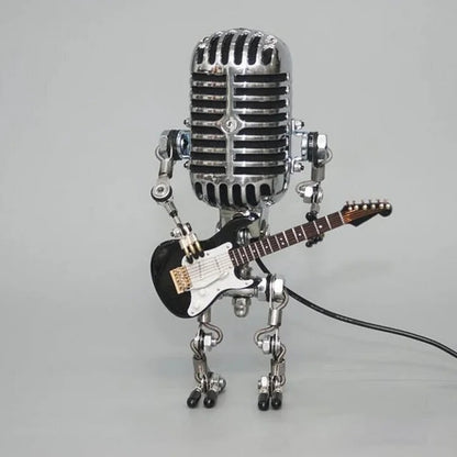 Retro Industrial Metal Robot Lamp With Vintage Microphone Head