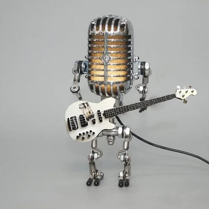 Retro Industrial Metal Robot Lamp With Vintage Microphone Head