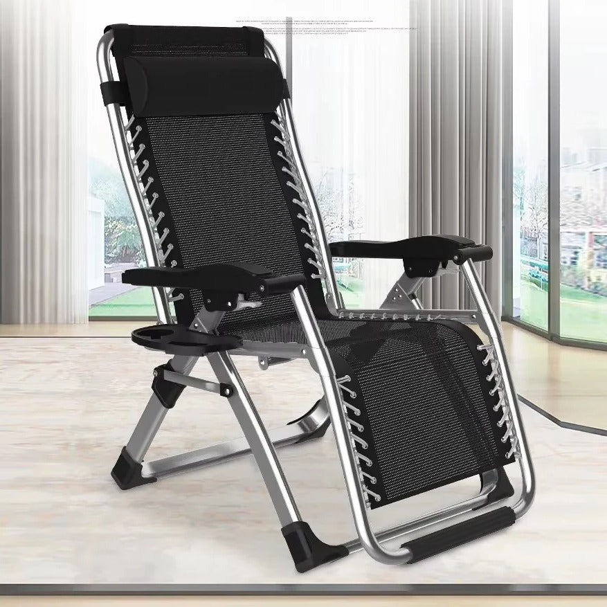 Reclining Patio Lounge Chair with Removable Cushion and Built-In Cup Holder