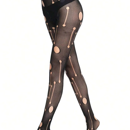 Women’s Lace Fishnet Stockings with Gothic Pattern Design