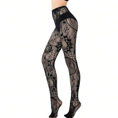 Women’s Lace Fishnet Stockings with Gothic Pattern Design