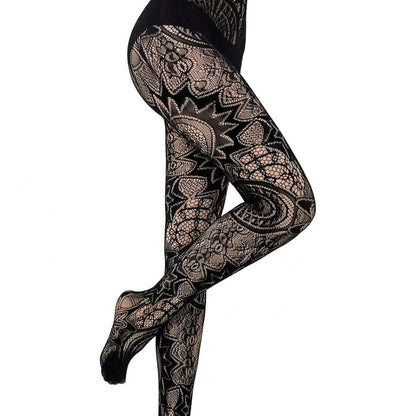 Women’s Lace Fishnet Stockings with Gothic Pattern Design