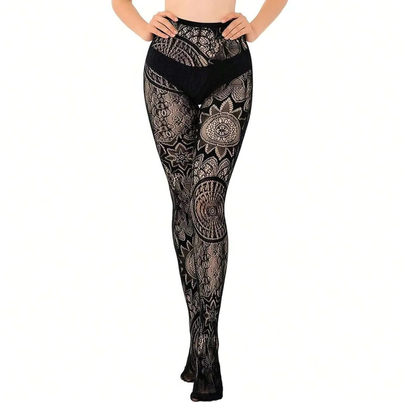 Women’s Lace Fishnet Stockings with Gothic Pattern Design