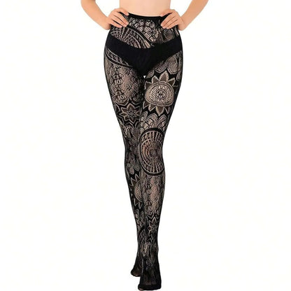 Women’s Lace Fishnet Stockings with Gothic Pattern Design