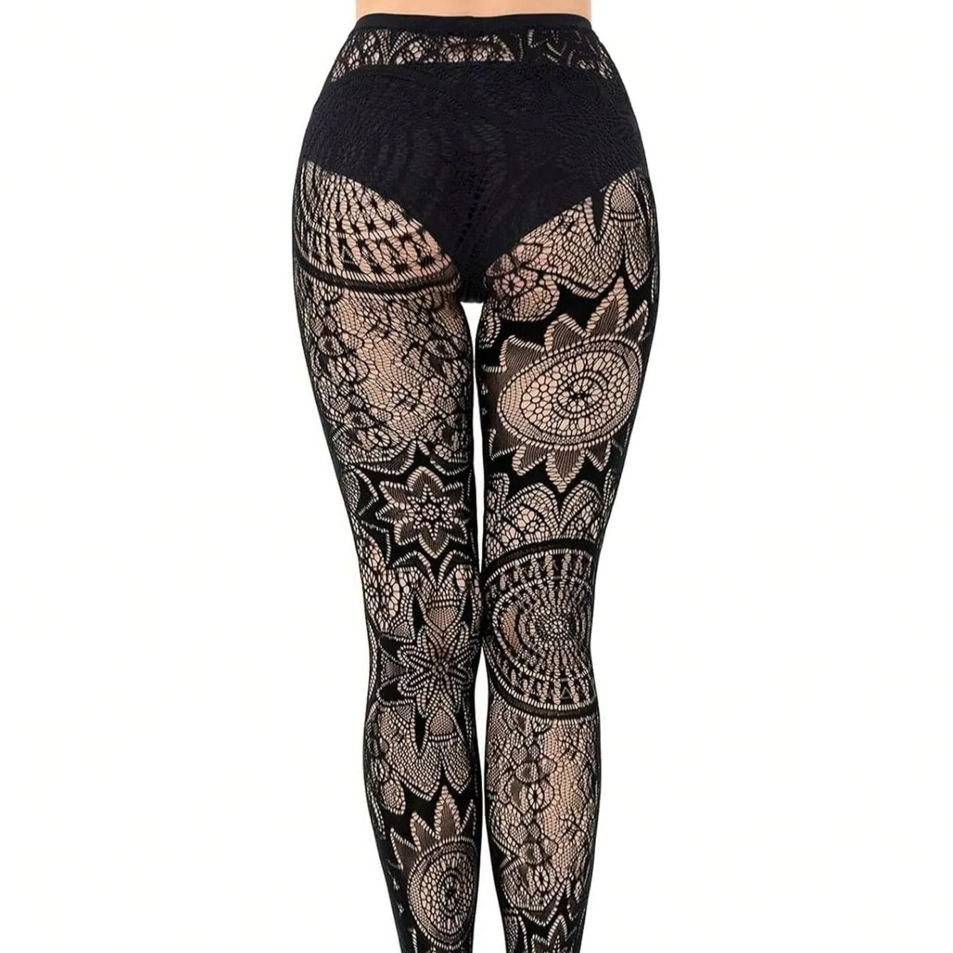 Women’s Lace Fishnet Stockings with Gothic Pattern Design