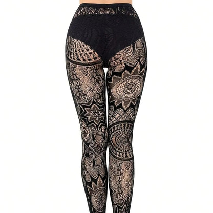Women’s Lace Fishnet Stockings with Gothic Pattern Design