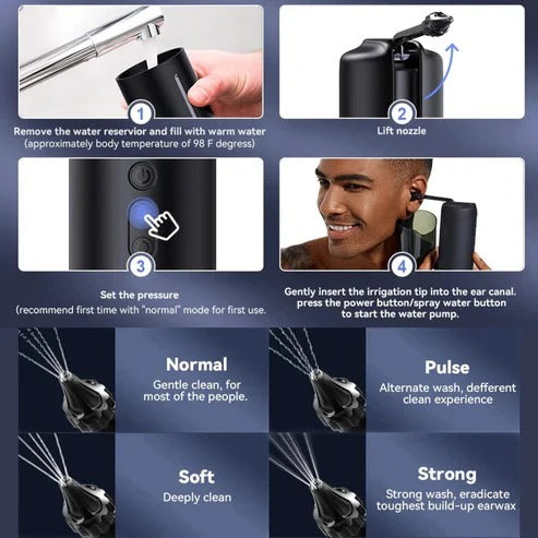 Rechargeable Ear Cleaning Support Irrigation Kit with 3 Pressure Modes and Tips