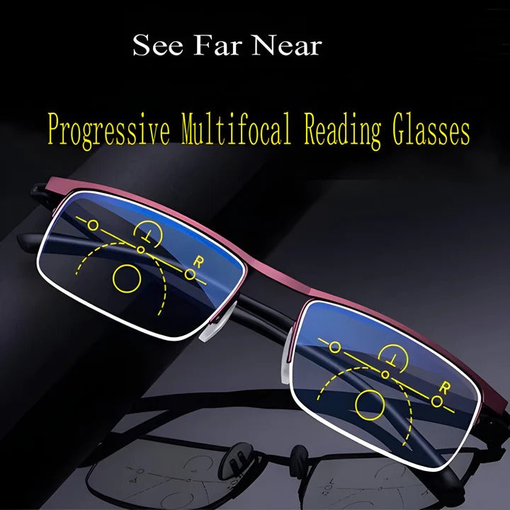 Progressive Multifocal Glasses with Photochromic Lens and Light Adjust Lens