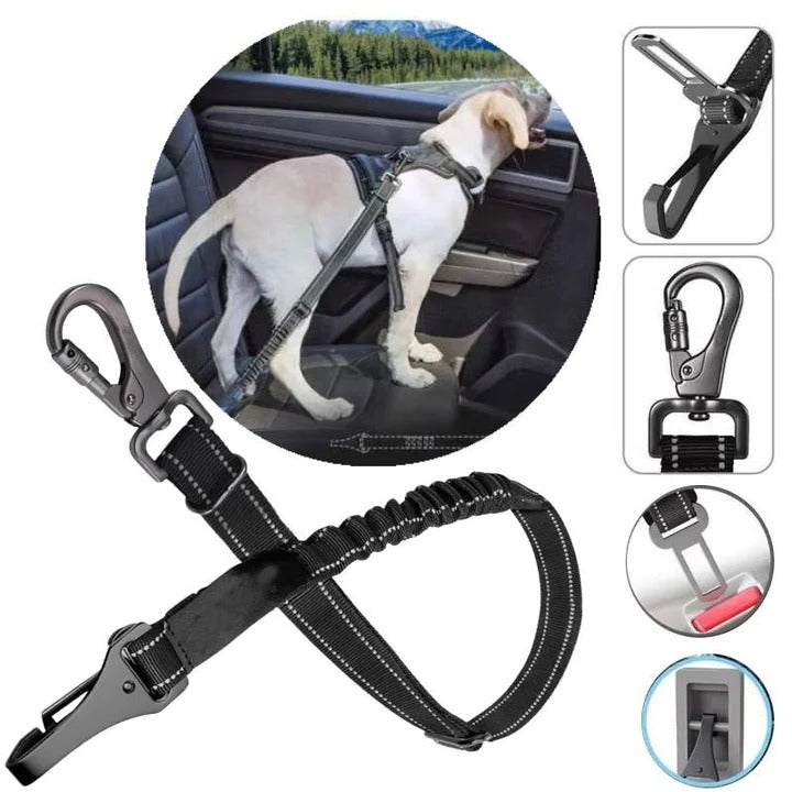 Adjustable Dog Car Seat Belt with Headrest and Bungee Buffer