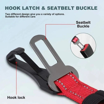 Adjustable Dog Car Seat Belt with Headrest and Bungee Buffer