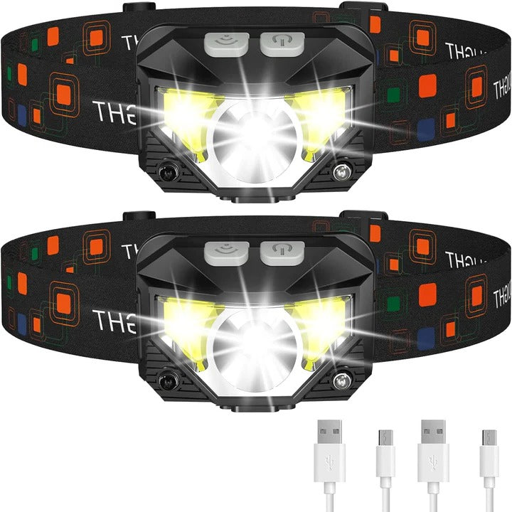Rechargeable LED Headlamp with Motion Sensor, Set of 2