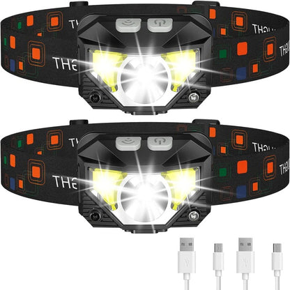 Rechargeable LED Headlamp with Motion Sensor, Set of 2