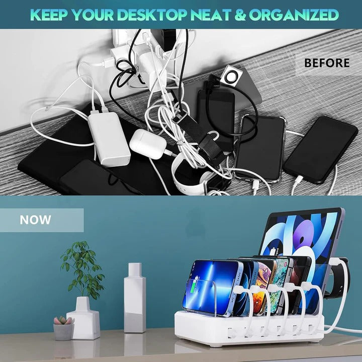 Multiple Device Charging Station Organizer with Fast USB Charging