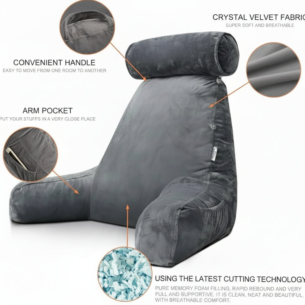 Bed Rest Pillow, Reading Cushion with Arm Supports