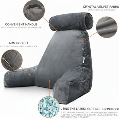 Bed Rest Pillow, Reading Cushion with Arm Supports