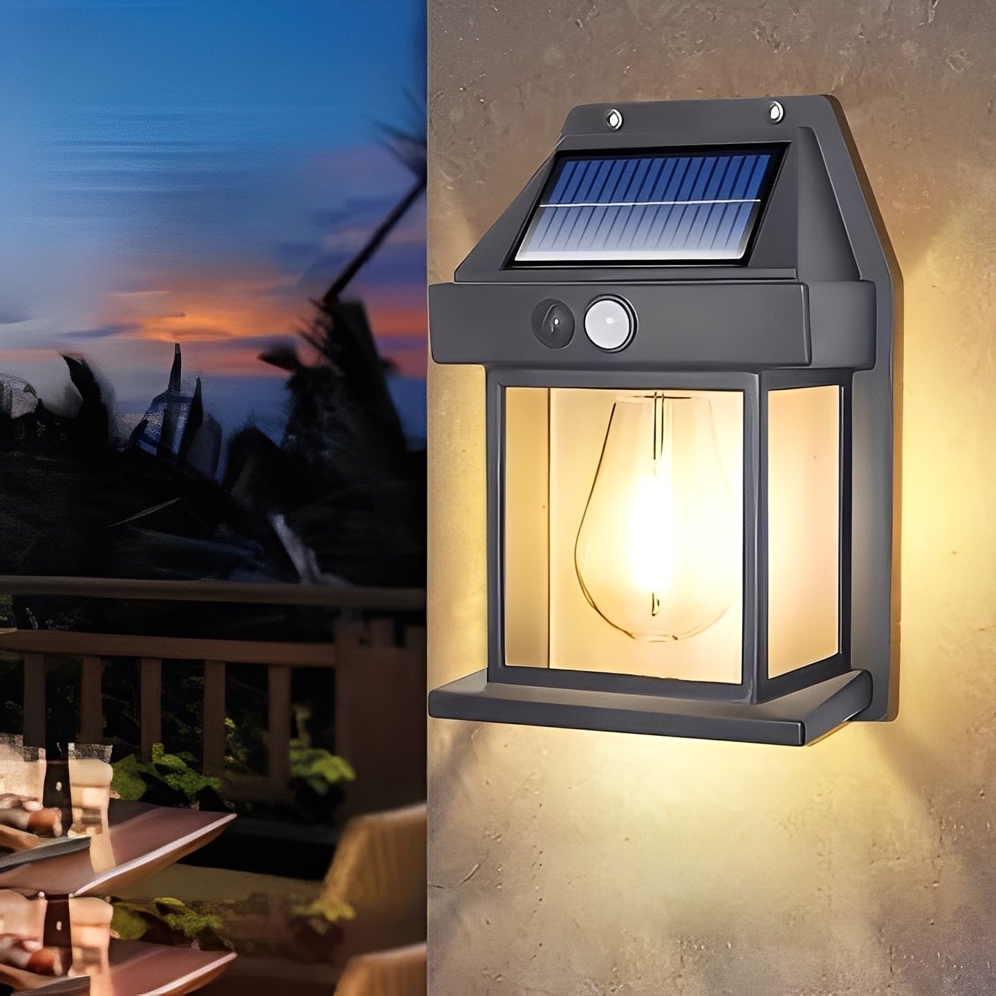 Solar Powered Outdoor Wall Lamp with Motion Sensor, Set of 2