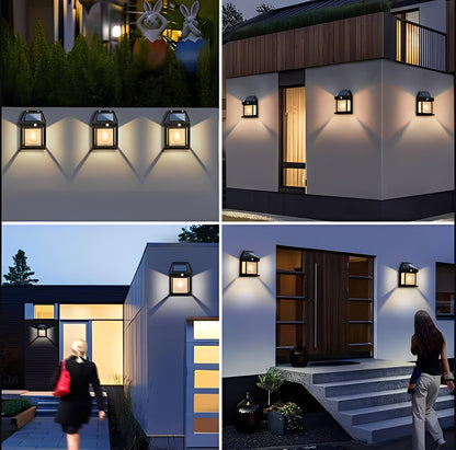 Solar Powered Outdoor Wall Lamp with Motion Sensor, Set of 2