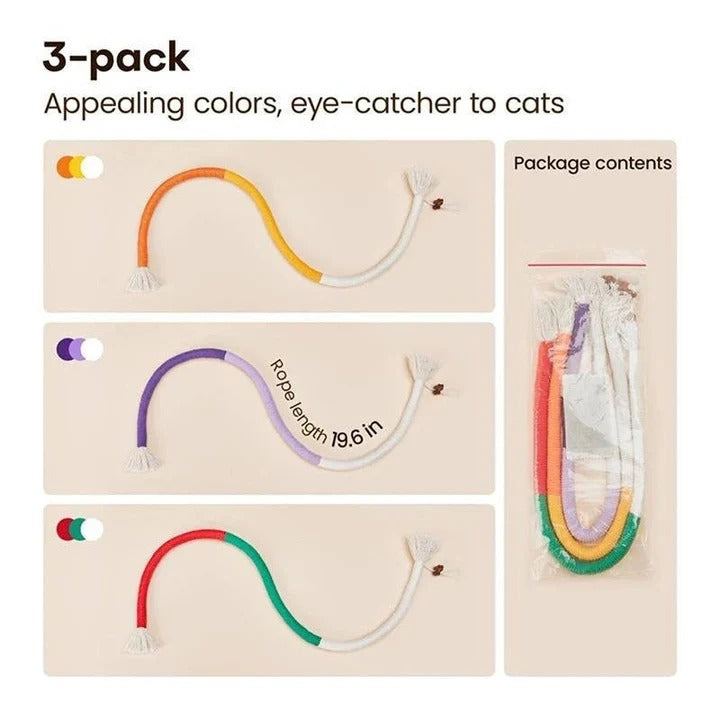 Cat Rope Chew Toys with Silvervine Balls, 3-Piece Set