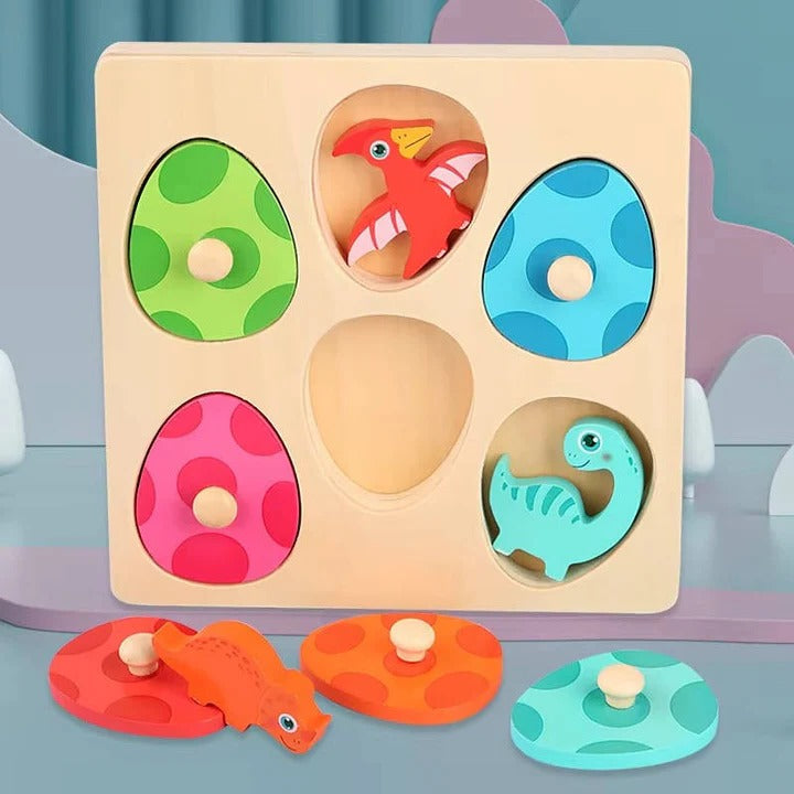 Wooden Dinosaur Matching Puzzle with Egg Covers