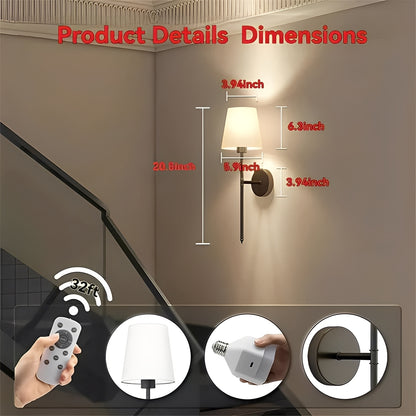 Wireless Wall Lights with Adjustable Color and Brightness, Set of 2