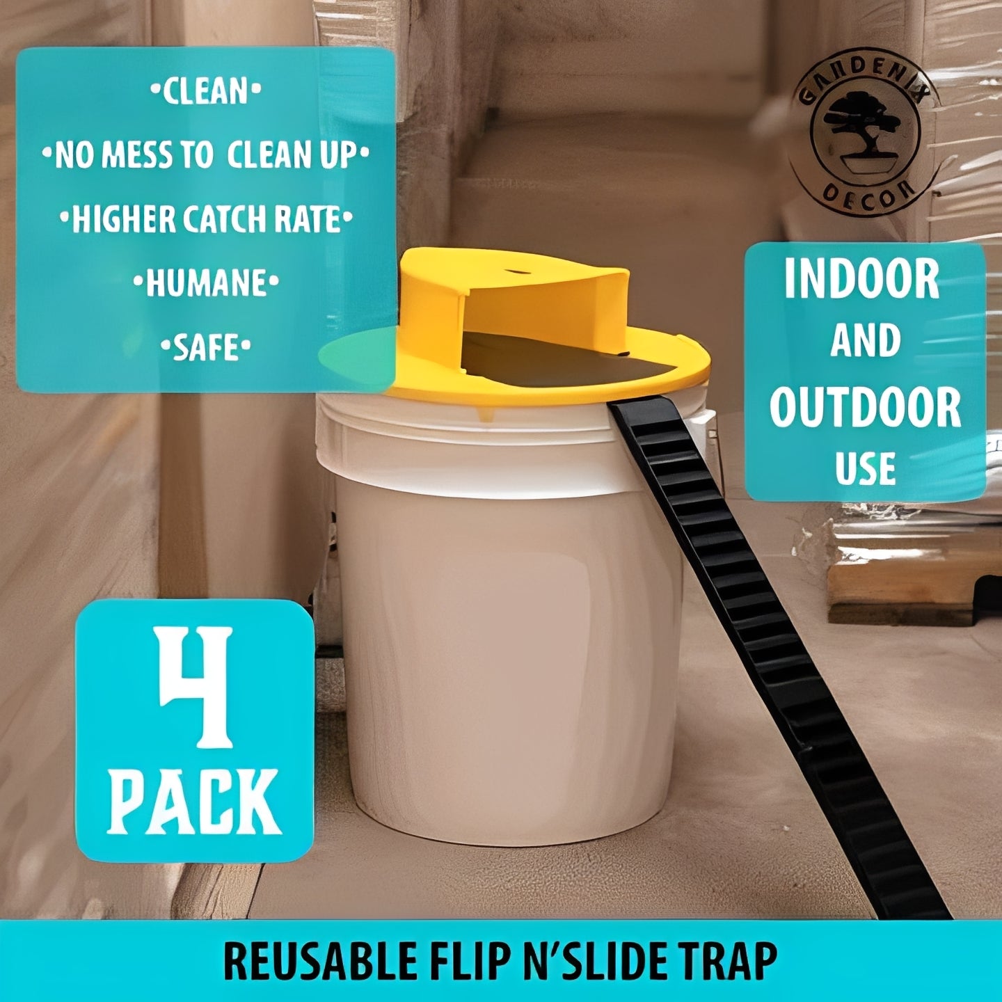 Reusable Bucket Lid Mouse Trap, Set of 4