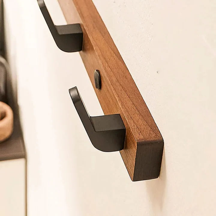 Wood and Metal Coat Hook Wall Mounted Design