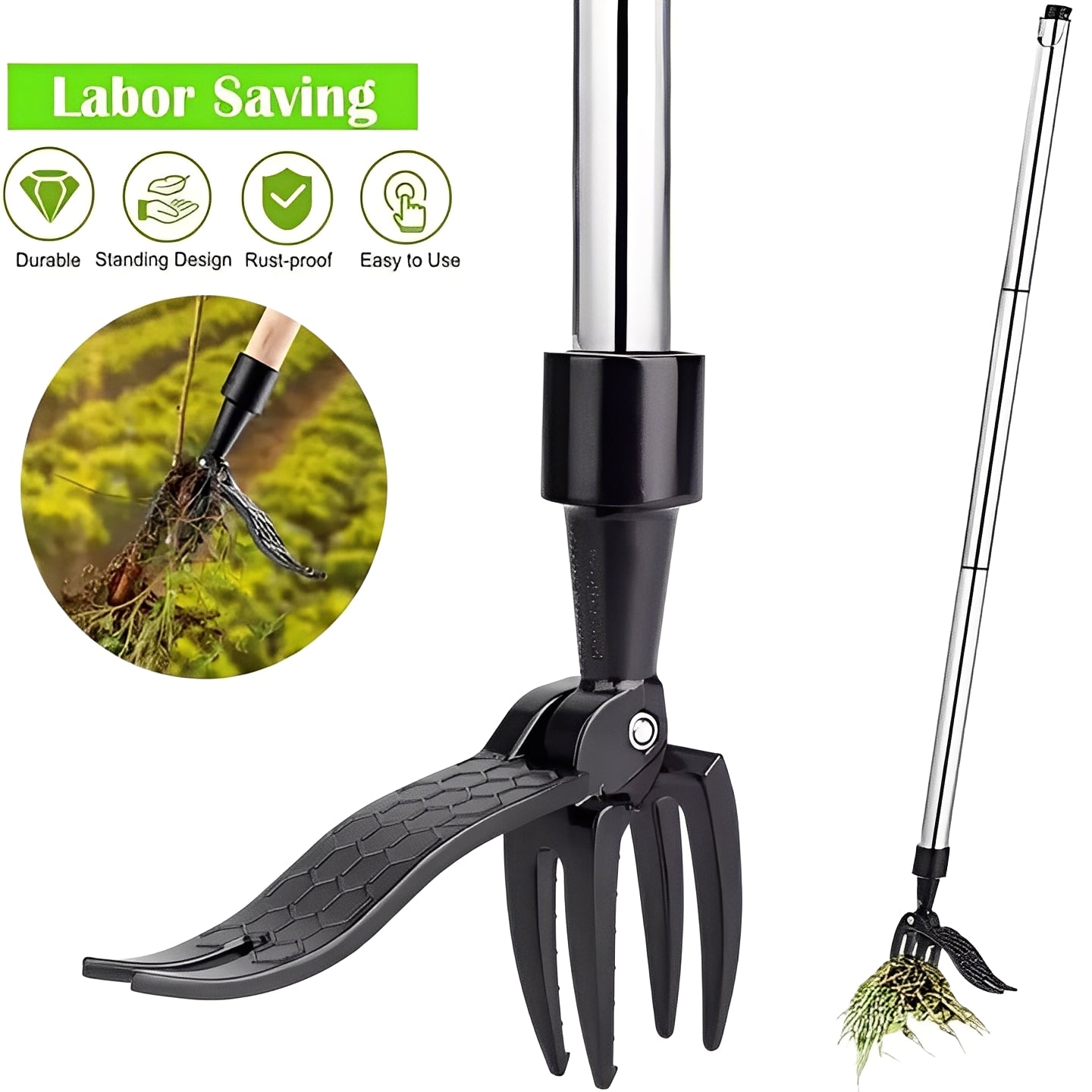Stand Up Weed Puller Tool with Foot Lever Design