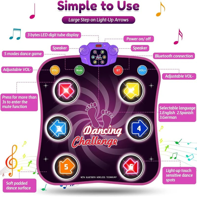 Interactive Light Up Dance Mat for Kids with 5 Challenge Levels