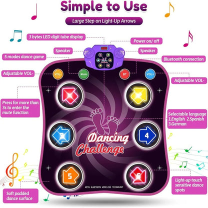 Interactive Light Up Dance Mat for Kids with 5 Challenge Levels