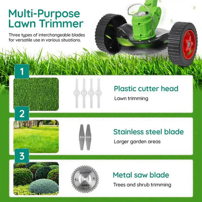 Electric Cordless Grass Trimmer with Adjustable Handle and Blades