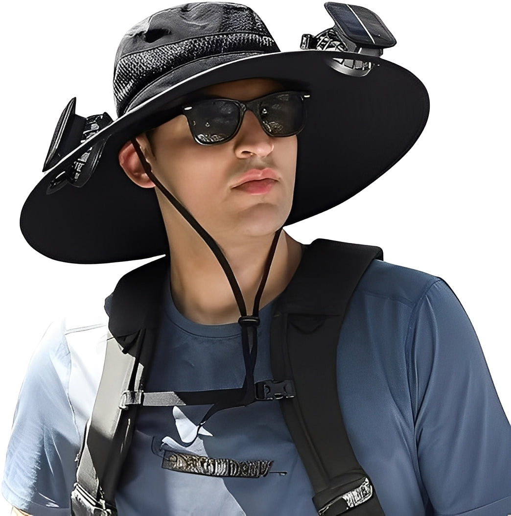Sun Hat with Solar and USB Fans and Mesh Ventilation Panels