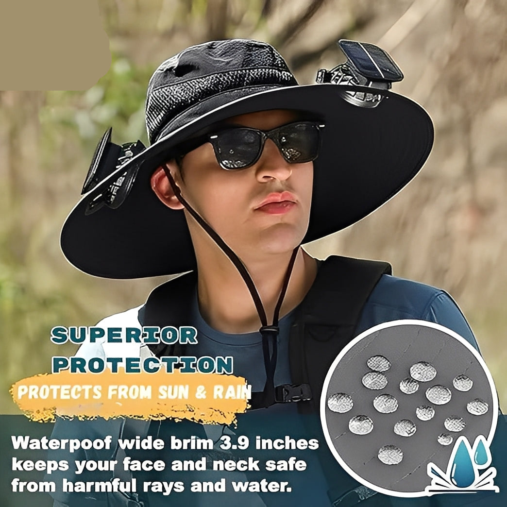 Sun Hat with Solar and USB Fans and Mesh Ventilation Panels