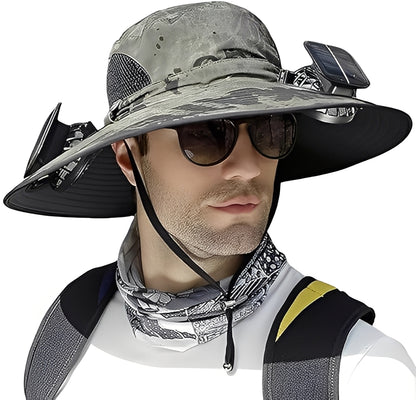 Sun Hat with Solar and USB Fans and Mesh Ventilation Panels