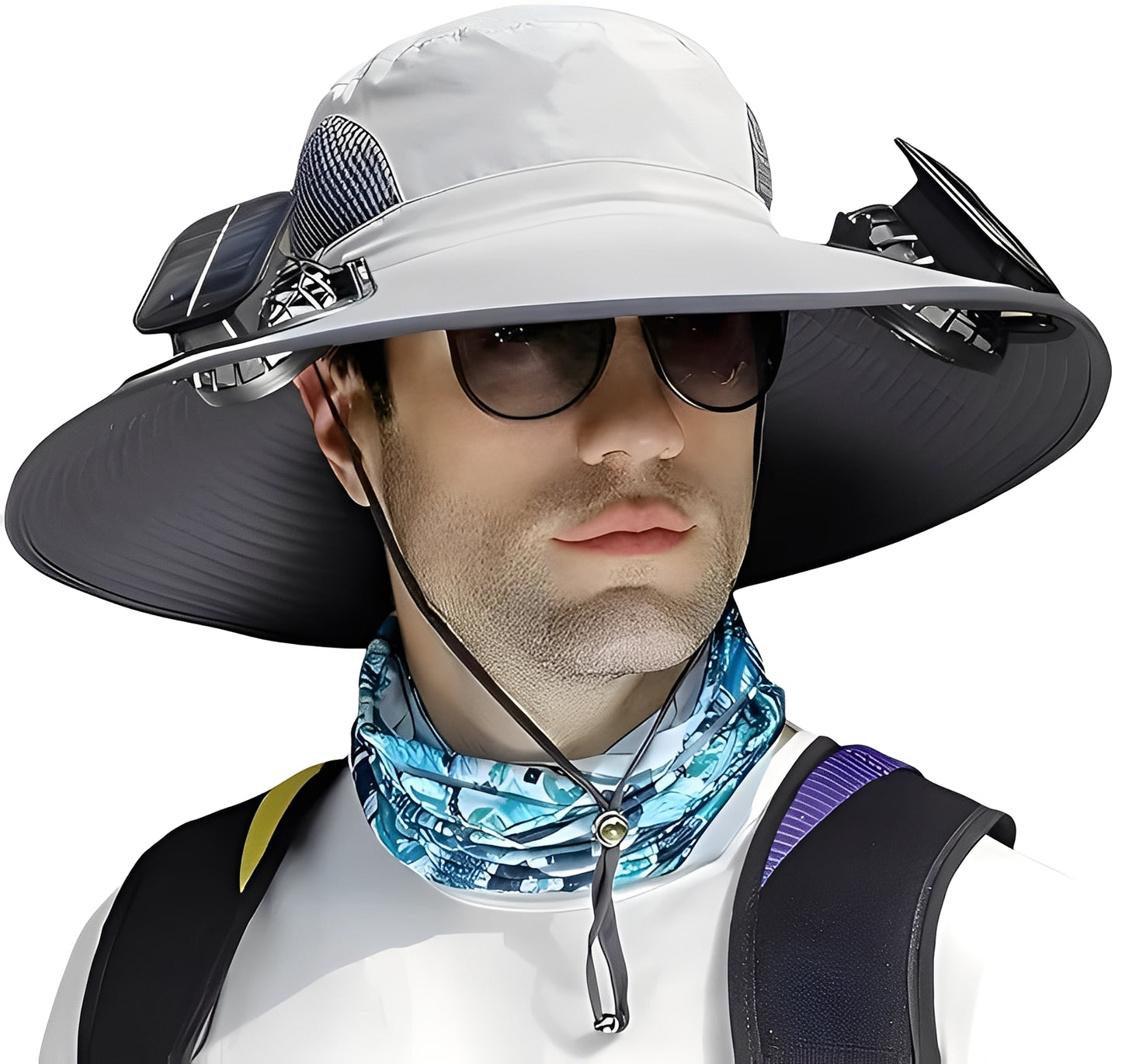 Sun Hat with Solar and USB Fans and Mesh Ventilation Panels