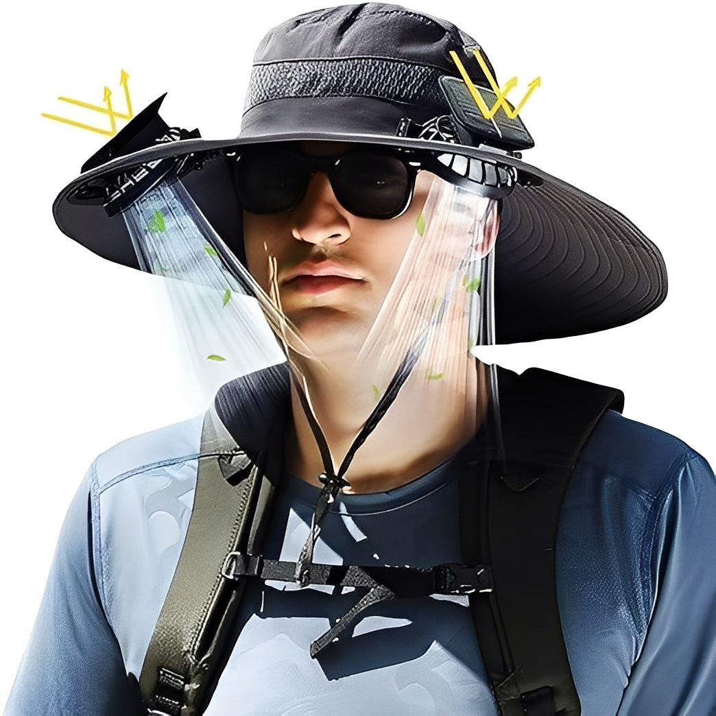 Sun Hat with Solar and USB Fans and Mesh Ventilation Panels