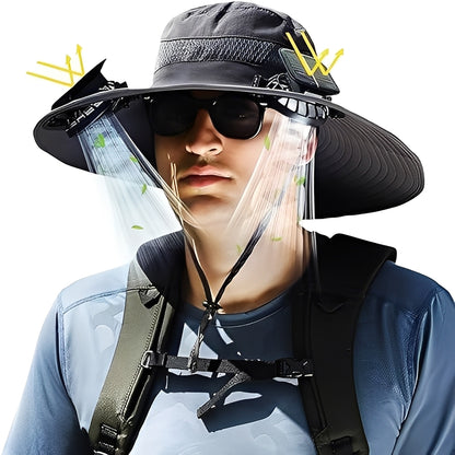 Sun Hat with Solar and USB Fans and Mesh Ventilation Panels