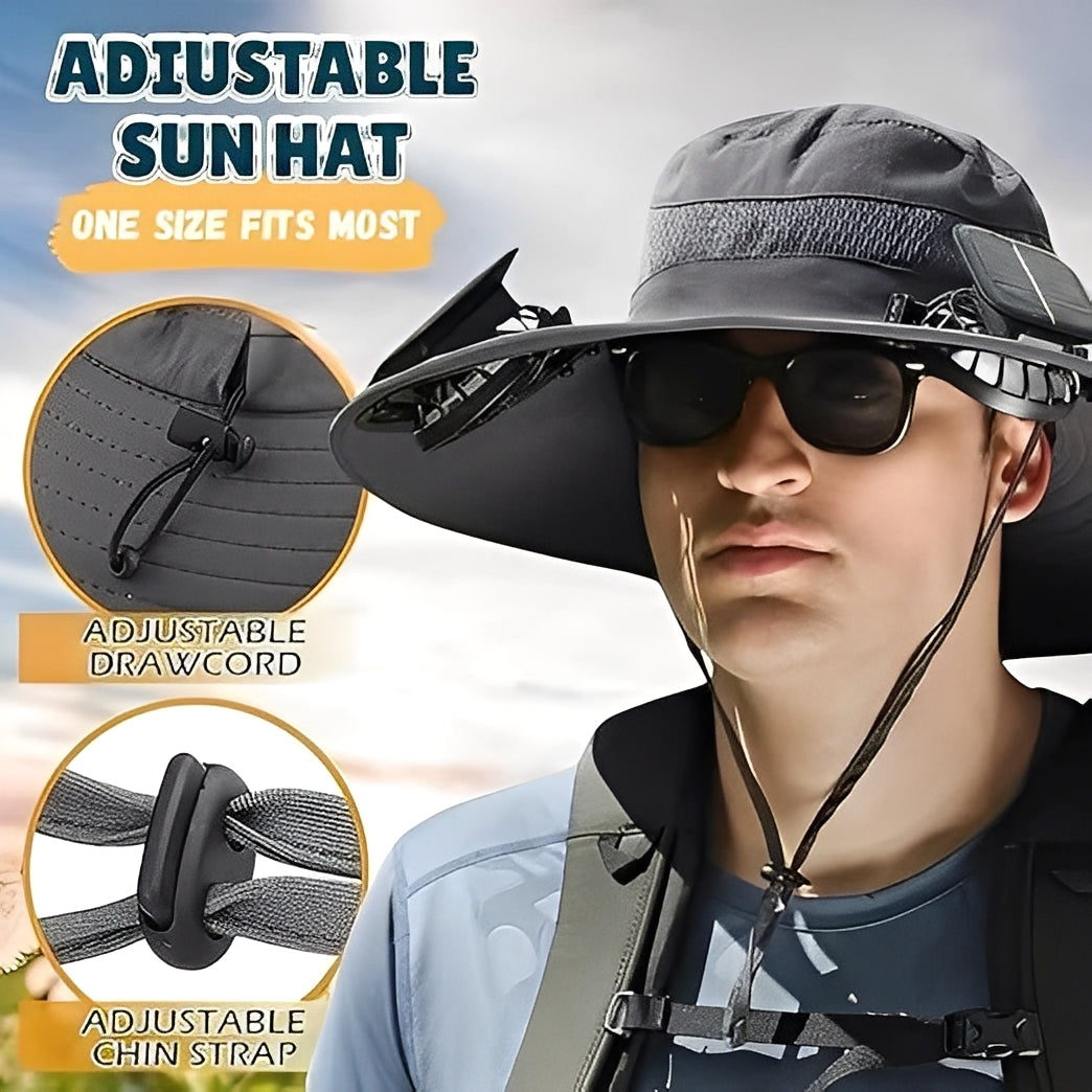 Sun Hat with Solar and USB Fans and Mesh Ventilation Panels