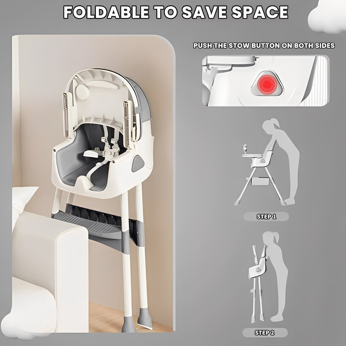 Foldable Baby Chair with Stainless Steel Frame
