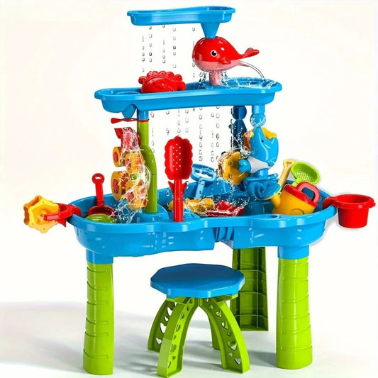 Kids Outdoor Sand and Water Table with Sections and Tools