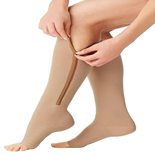 Open Toe Zip Stockings with Fabric Guard and Reinforced Seams