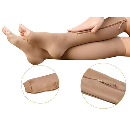 Open Toe Zip Stockings with Fabric Guard and Reinforced Seams