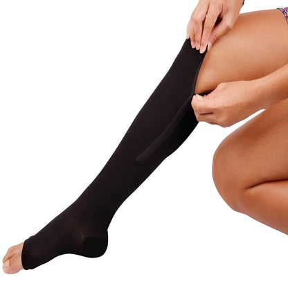 Open Toe Zip Stockings with Fabric Guard and Reinforced Seams