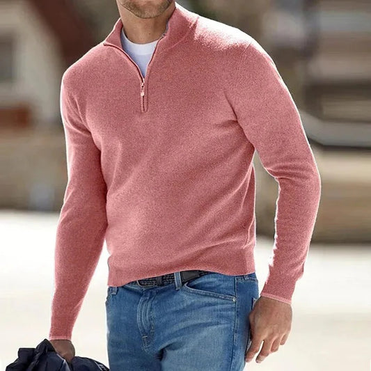 Cashmere Sweater for Men with Full Zip Closure and Long Sleeves