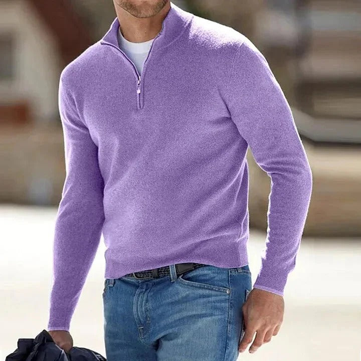 Cashmere Sweater for Men with Full Zip Closure and Long Sleeves