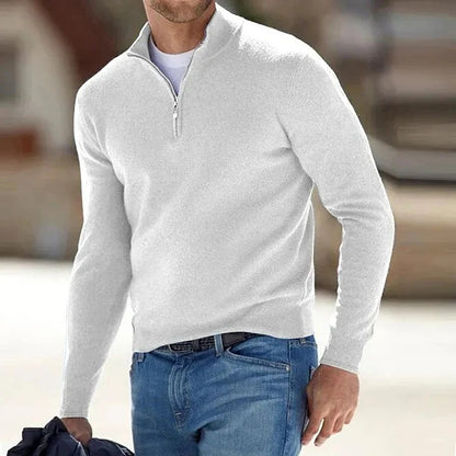 Cashmere Sweater for Men with Full Zip Closure and Long Sleeves