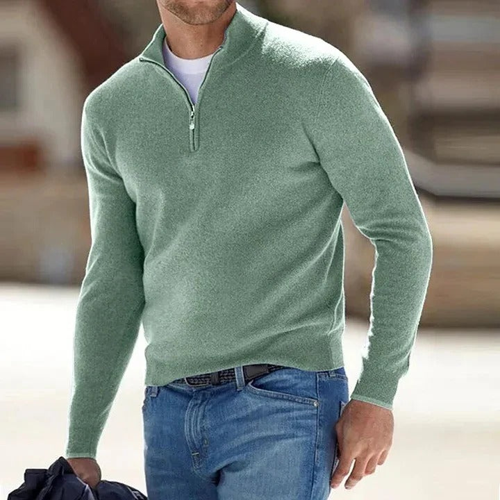 Cashmere Sweater for Men with Full Zip Closure and Long Sleeves