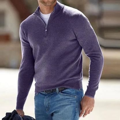 Cashmere Sweater for Men with Full Zip Closure and Long Sleeves