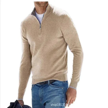 Cashmere Sweater for Men with Full Zip Closure and Long Sleeves